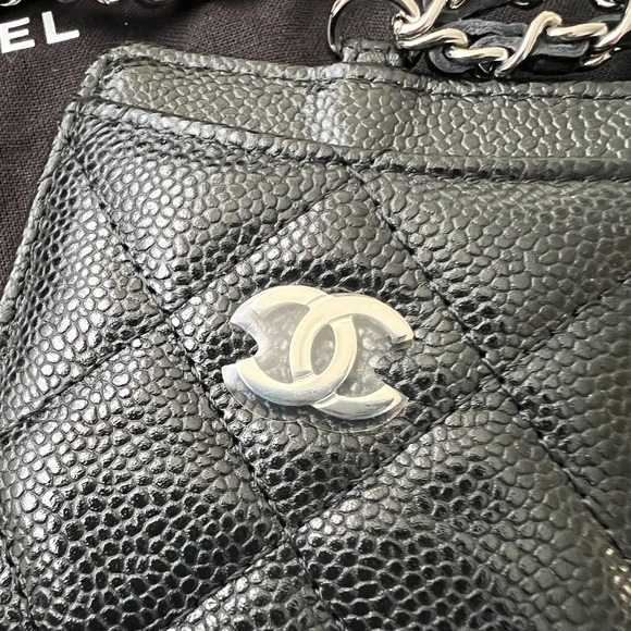 Auth BN Chanel Black Caviar ID Badge Card Holder With Chain - Picture 2 of 9